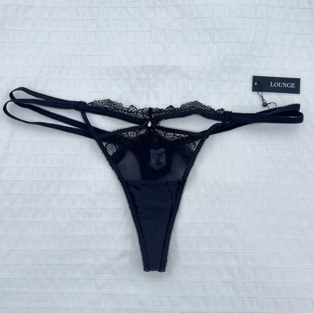 NWT Lounge Strappy Satin and Lace G-String Thong in Black, L